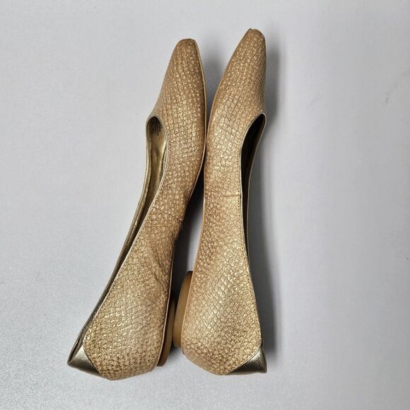 Sam Edelman Shoes Women size 7.5M Colleen Gold Snakeskin Shimmer Flats - Picture 9 of 11